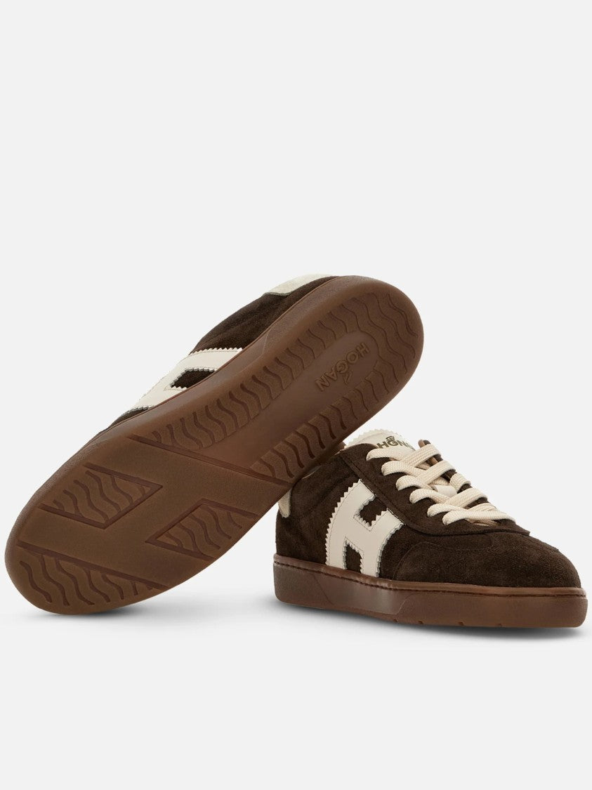 Hogan Dark Brown Suede Low-Top Sneakers With Cream Logo