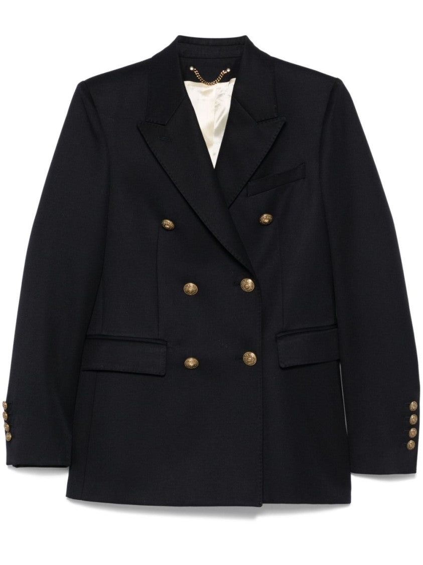 Golden Goose Navy Blue Double-Breasted Jacket With Flap Pockets