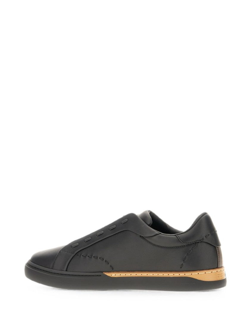 Fendi Black Smooth Leather Metallic Accent Strip Sneakers