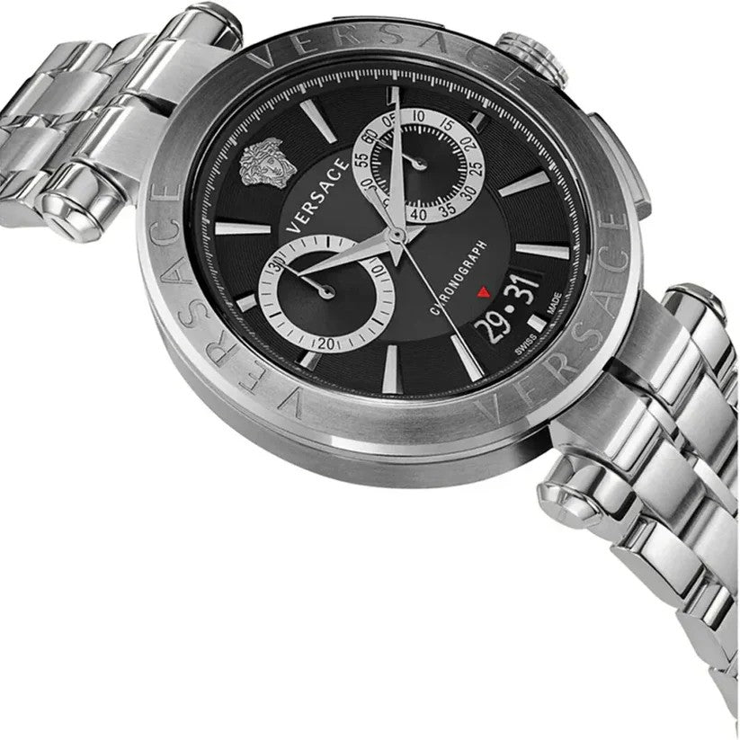 Versace Aion Chronograph In Stainless Steel With Black Dial And Swiss Movement