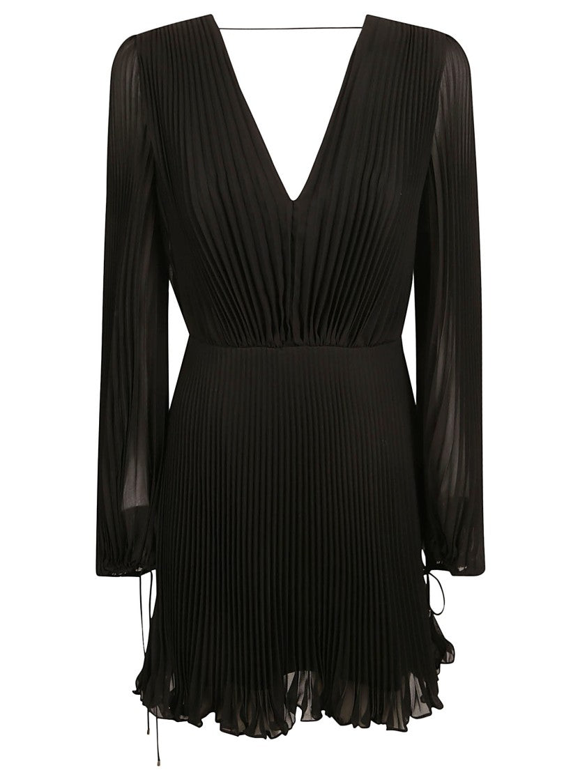 Max Mara Pleated Black Dress With Deep V-Neckline