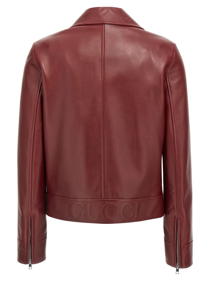Gucci Deep Red Lamb Leather Biker Jacket