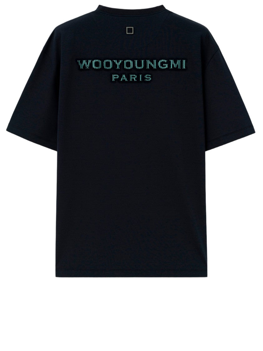 Wooyoungmi Dark Navy Cotton T-Shirt With Logo Embellishments