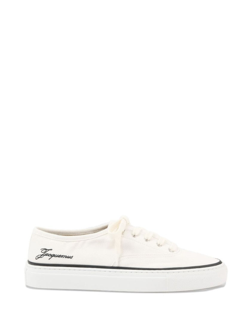 Jacquemus Beige White Cotton Logo Detail Sneakers