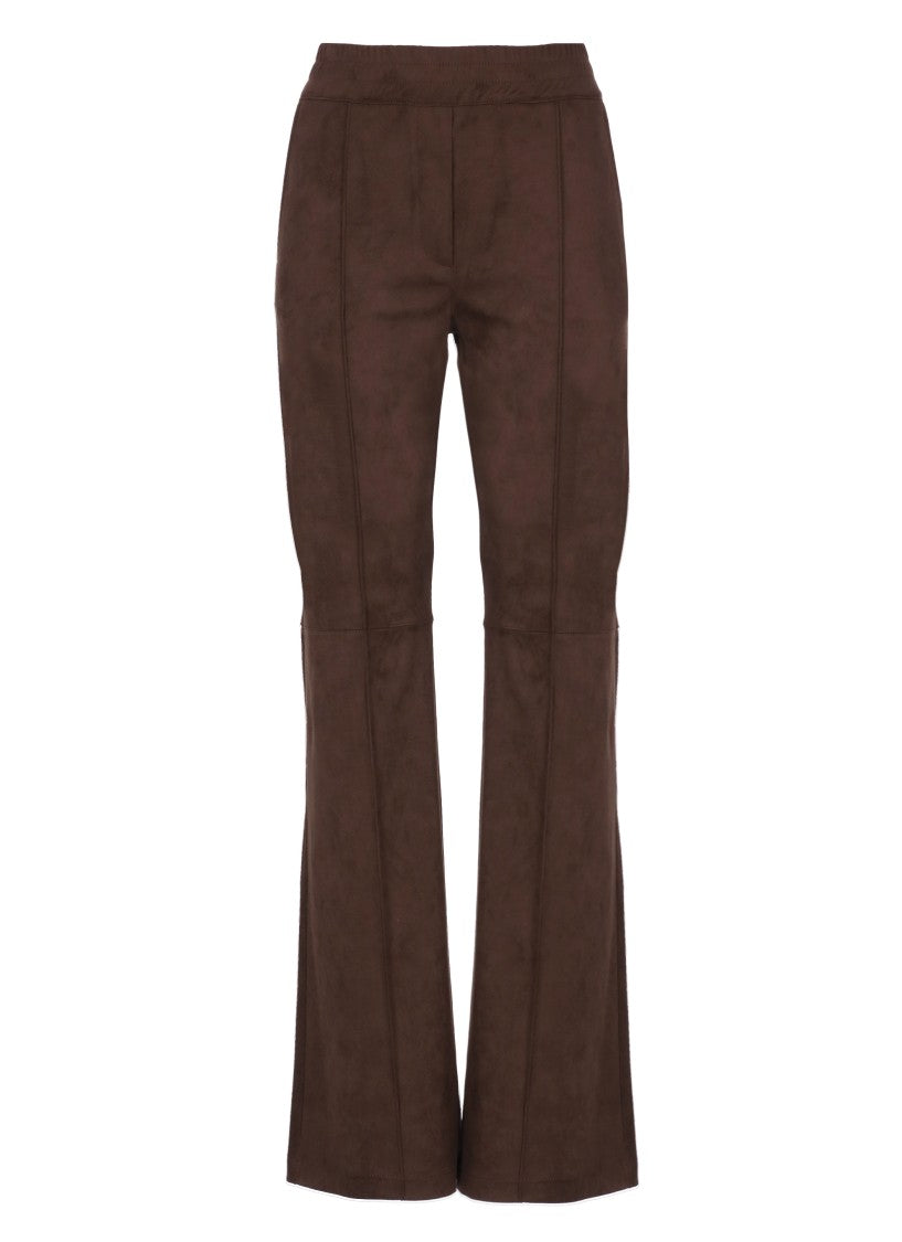 D. Exterior Rich Brown Velvet Pants With Flared Leg And Seam Detailing
