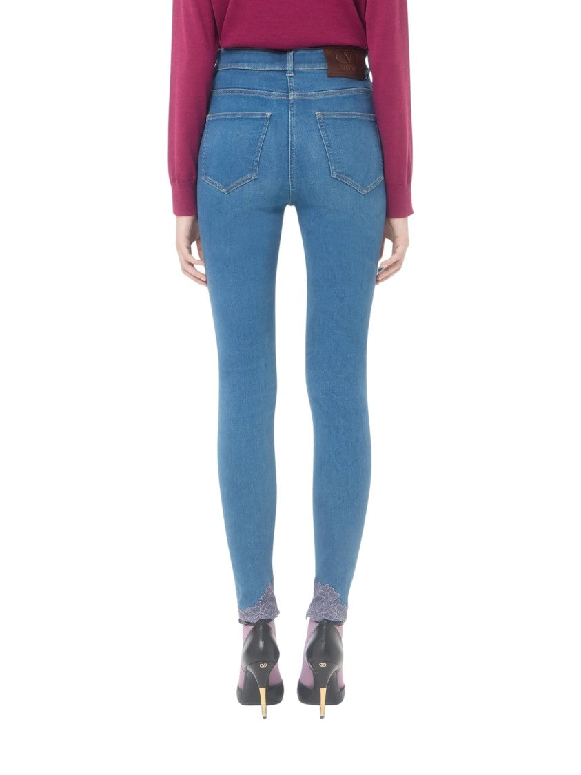 Valentino Blue Floral Lace Trimmed Jeans