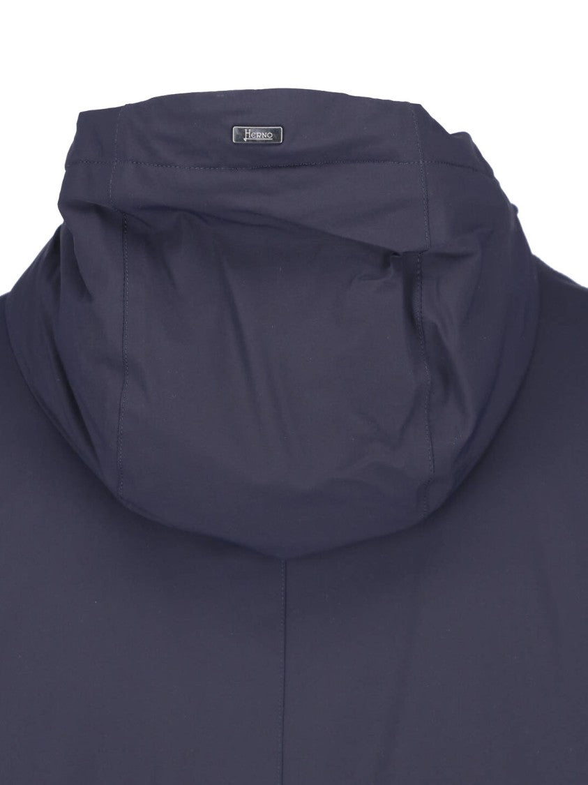 Herno Blue Technical Fabric Hooded Jacket