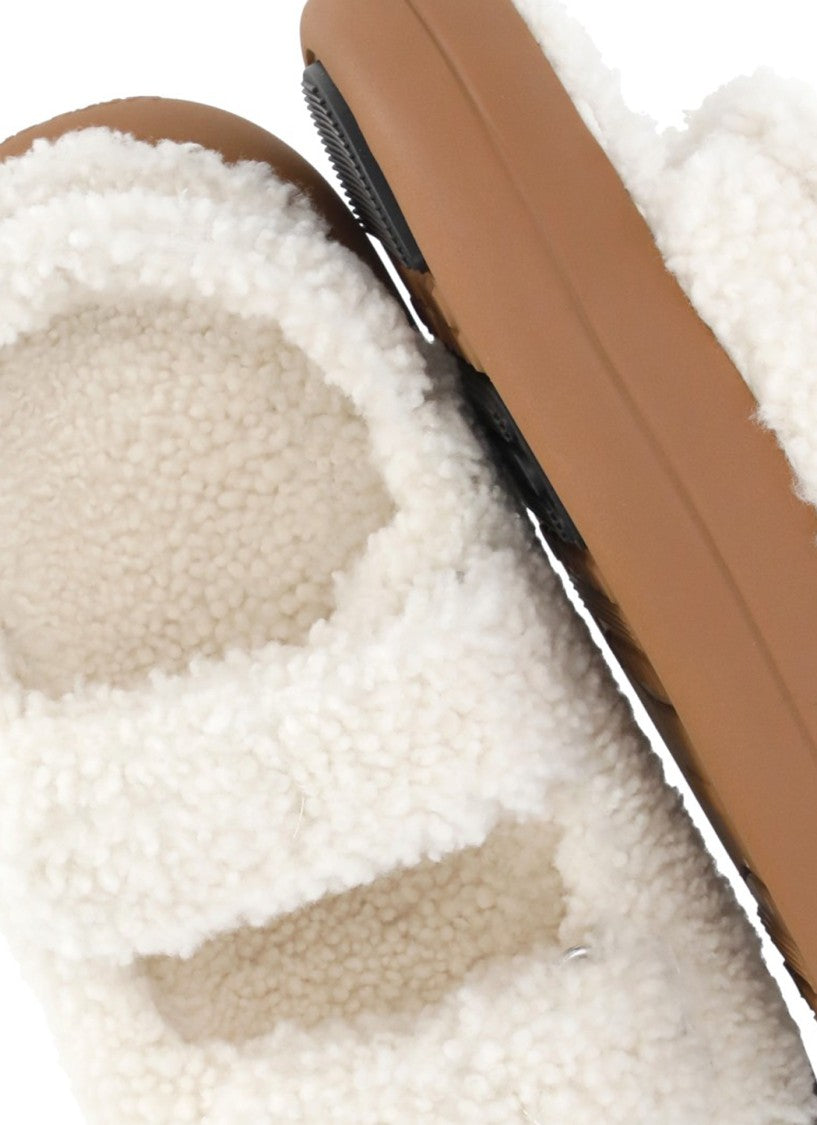 Moon Boot Ivory Shearling Velcro Sandals