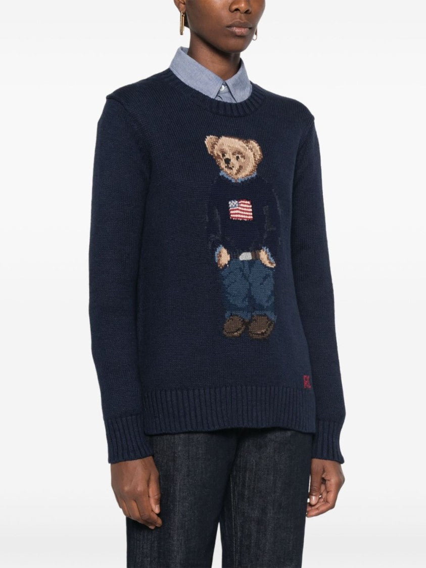 Polo Ralph Lauren Intarsia-Knit Blue Sweater With Signature Polo Bear Motif