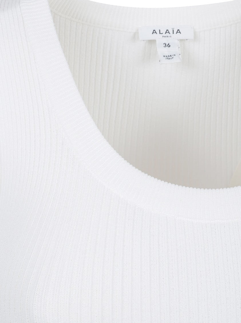 Alaïa Fitted Ribbed Knit Bodysuit With Wide Scoop Neckline
