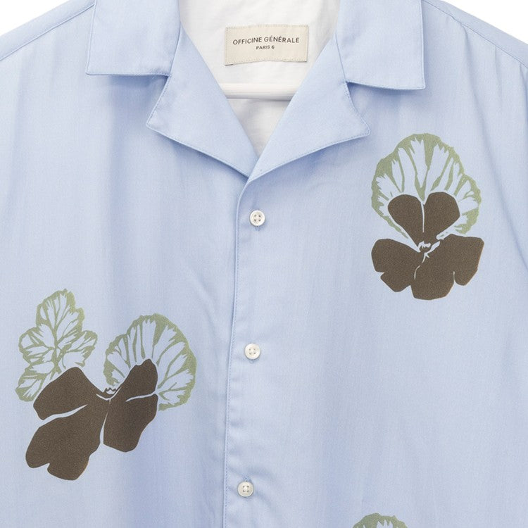 Officine Generale Floral Print Camp Shirt With Quarter Sleeves
