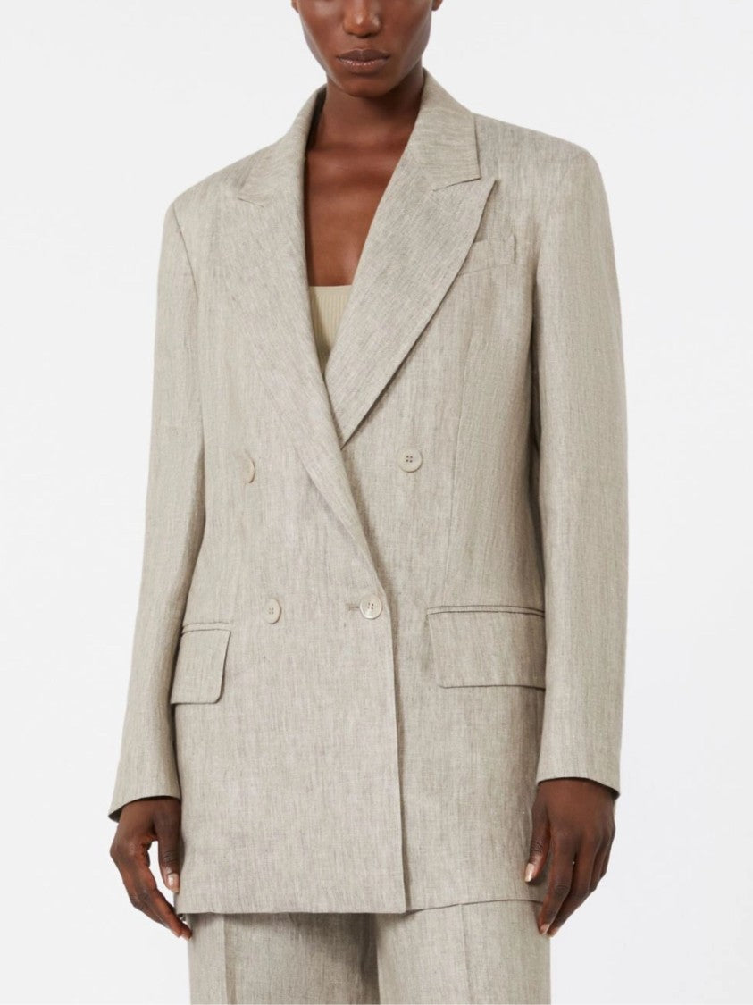 Max Mara Beige Double Breasted Linen Blazer