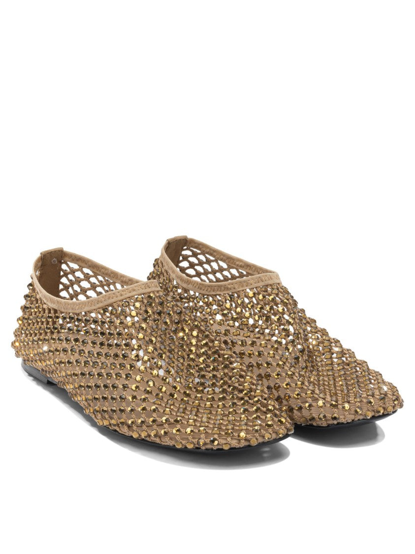 Strategia Beige Mesh Ballerinas With Golden Studs