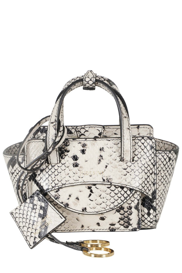 Hidesins Python-Print Flap Xs Double Handle Leather Handbag