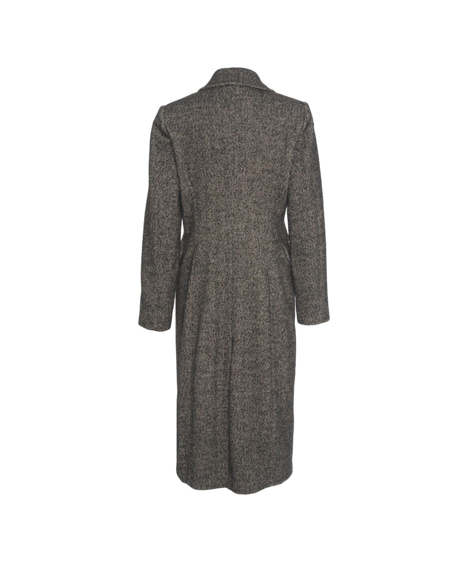 Kaos Herringbone Pattern Maxi Length Double-Breasted Coat