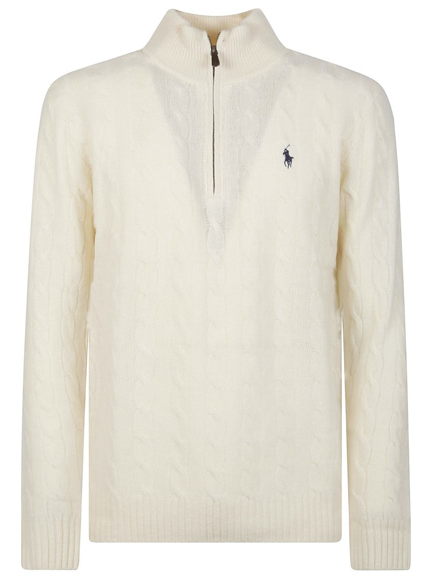 Polo Ralph Lauren High-Collar Cable Knit Wool-Blend Zip-Through Knit