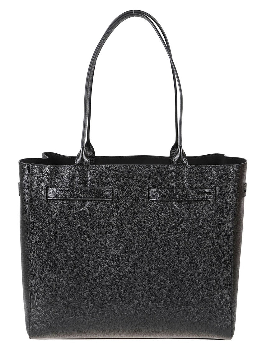 Tom Ford Black Textured Leather T-Buckle Tote Bag