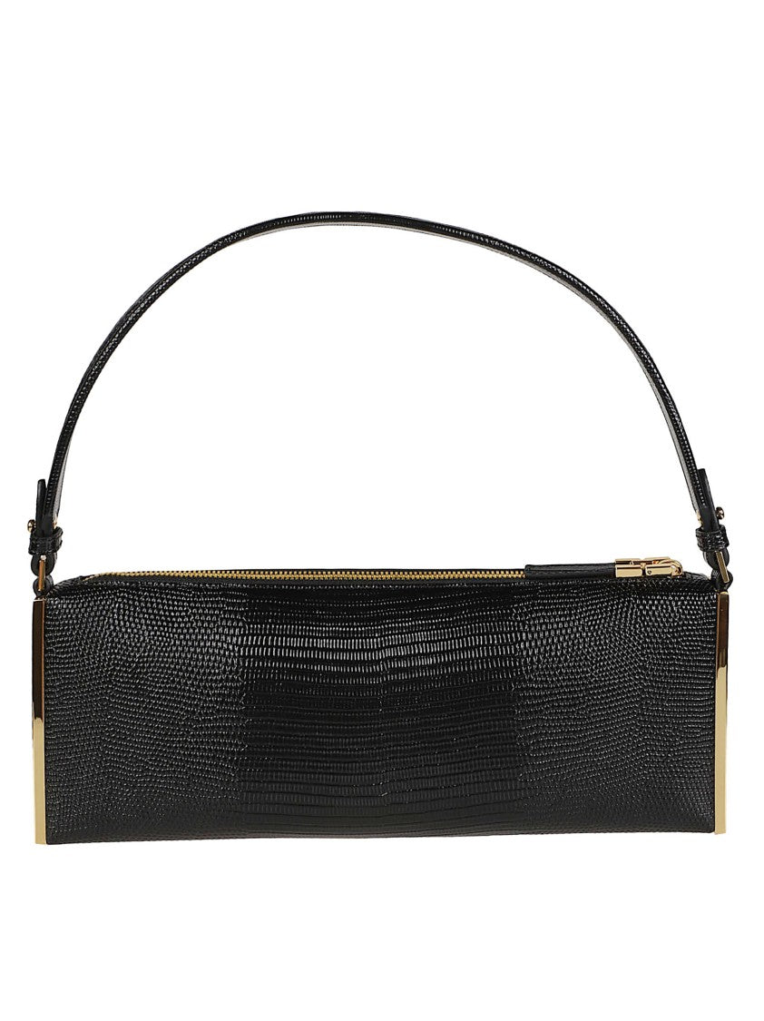 Elisabetta Franchi Textured Shoulder Bag With Gold Accents And Embossed Logo