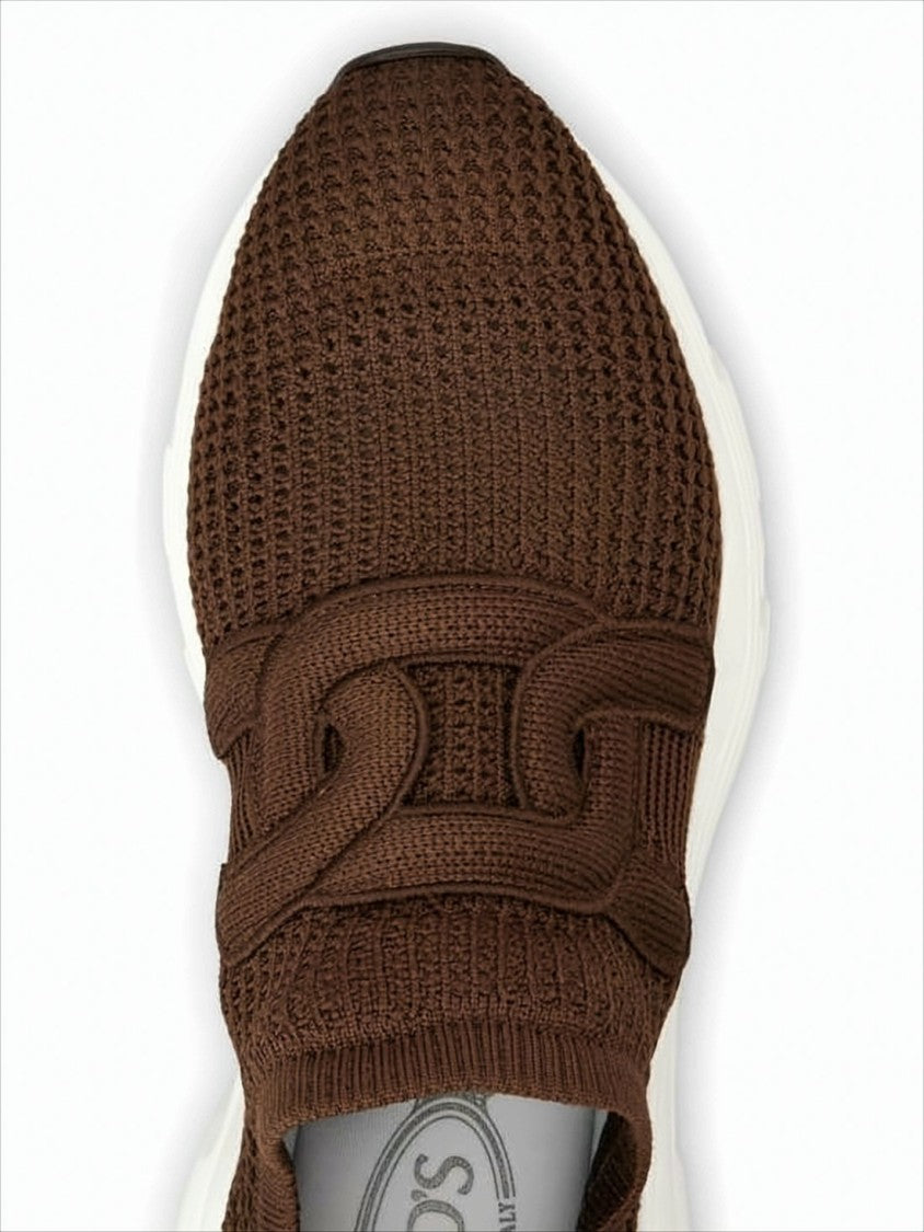 Tod's Sporty Brown Knitted Sneakers With Rubber Sole