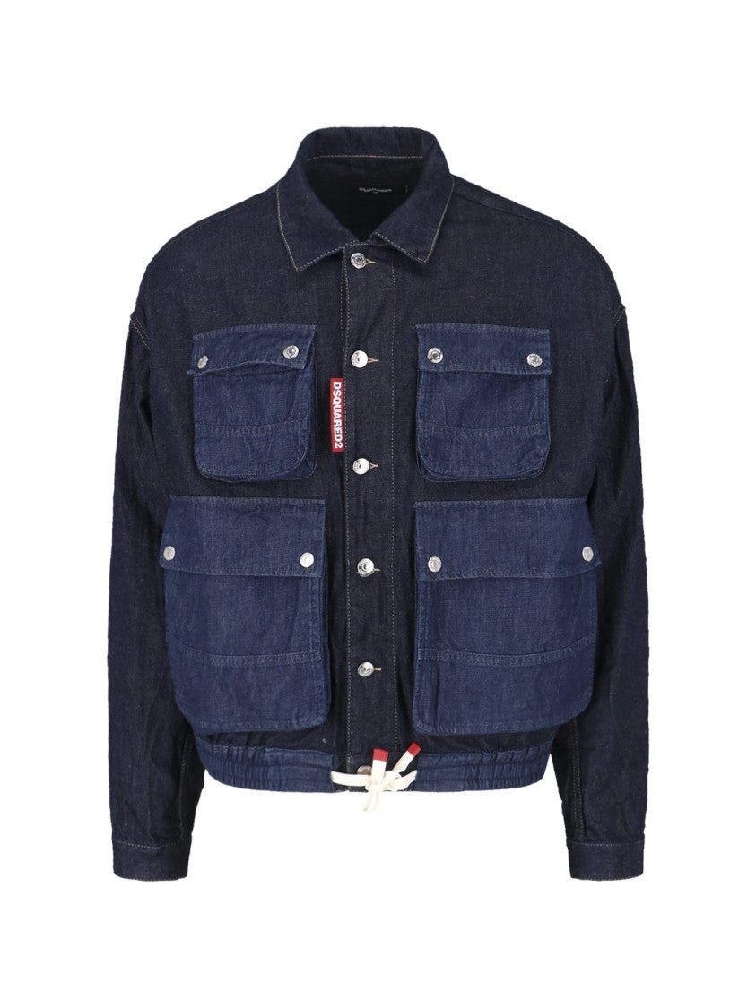 Dsquared2 Blue Cargo Denim Cotton Hemp Jacket
