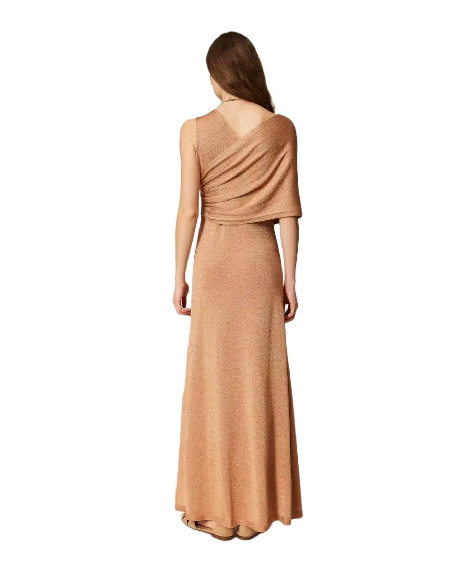Twin-Set One-Shoulder Metallic Viscose-Blend Fitted Maxi Dress