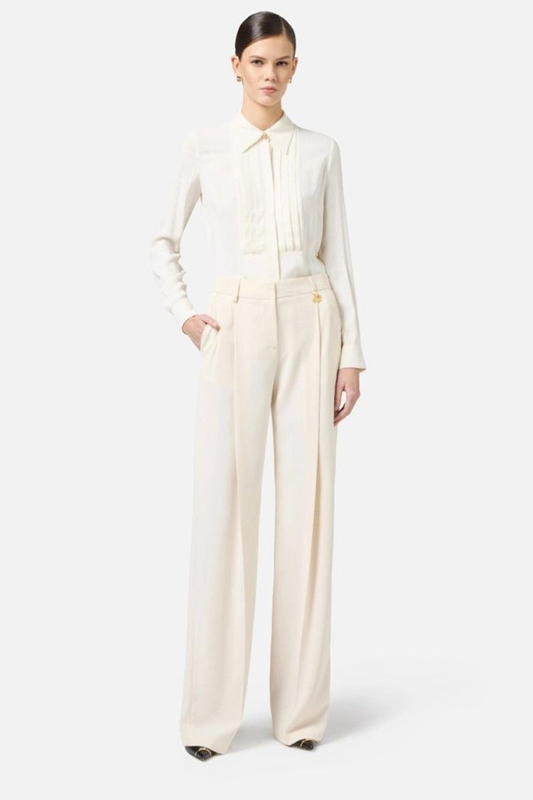 Elisabetta Franchi Tailored Beige Trousers With High Waist