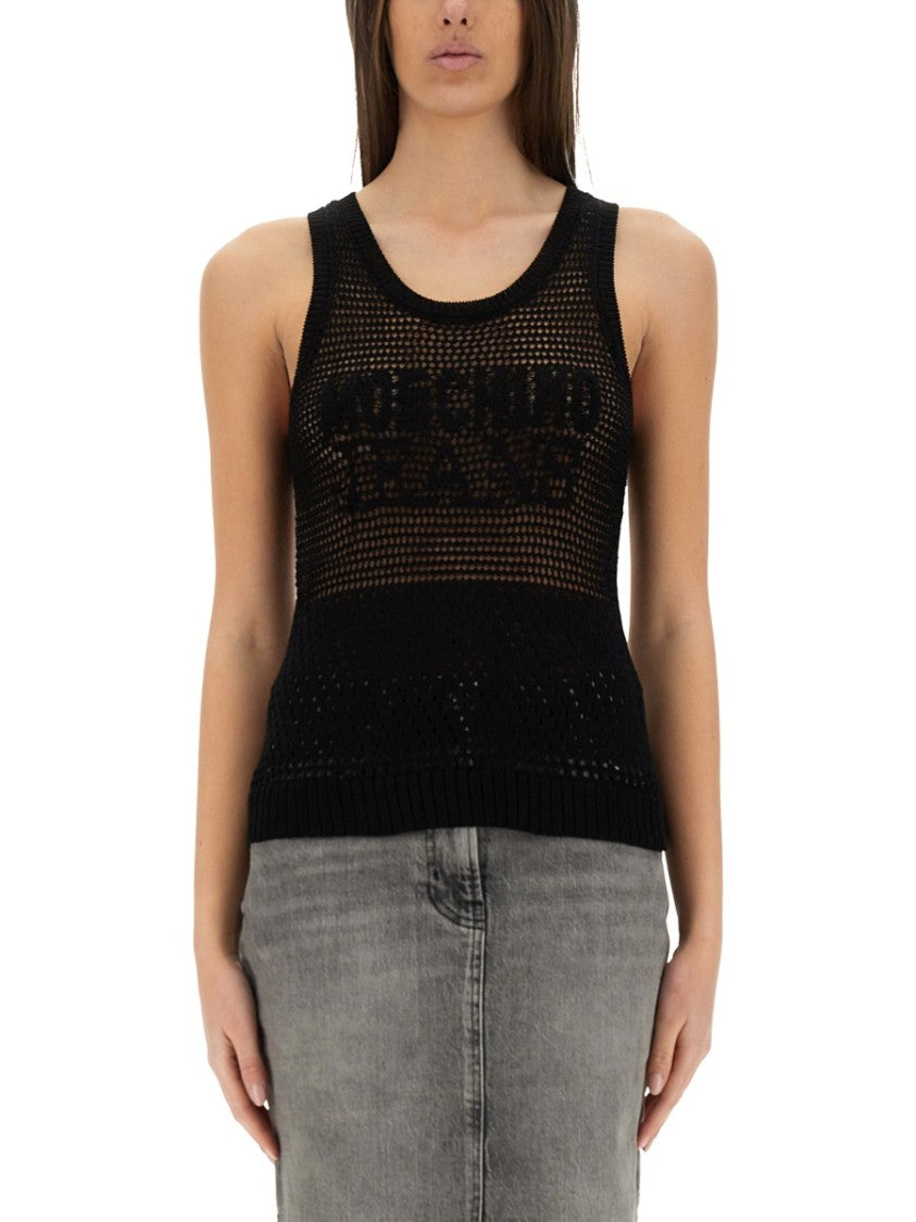 Moschino Textured Mesh Top With Bold Logo Design