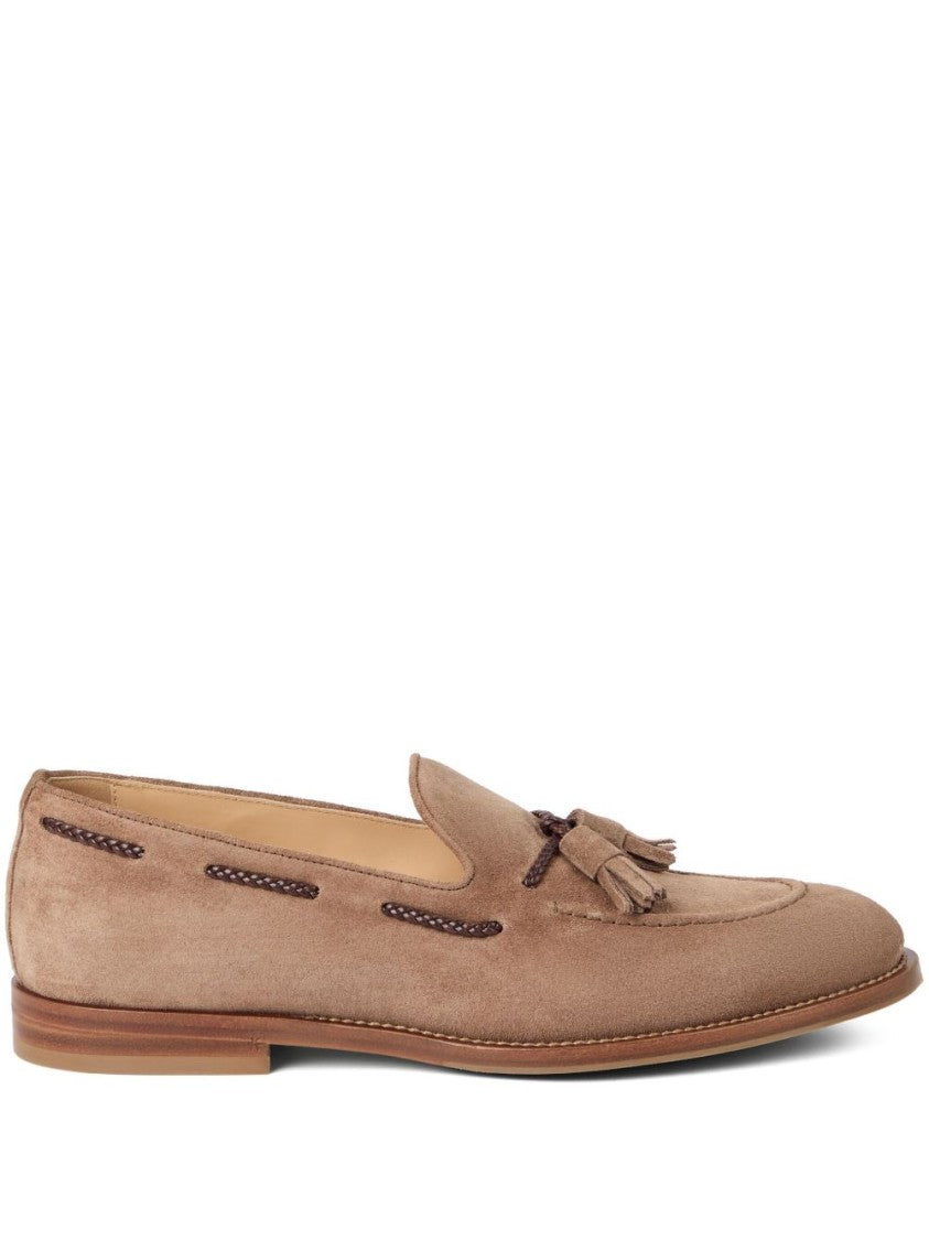 Brunello Cucinelli Braided Leather Detail Suede Loafers