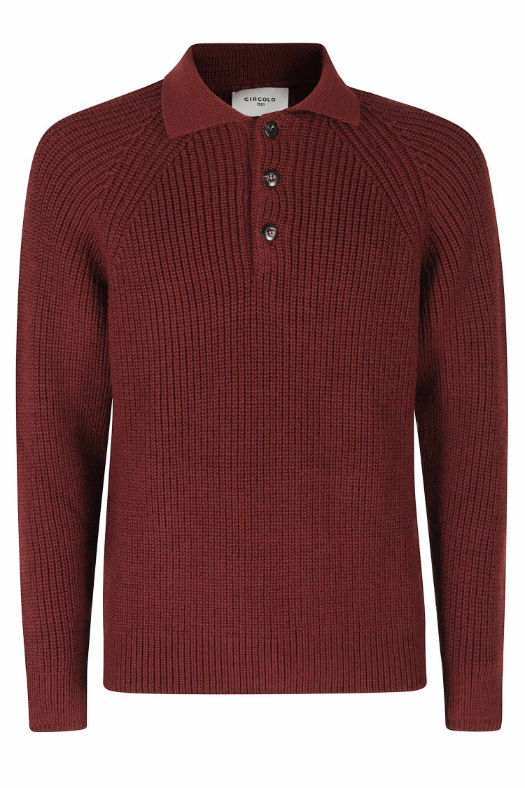 Circolo 1901 Bordeaux Ribbed Wool Polo Sweater