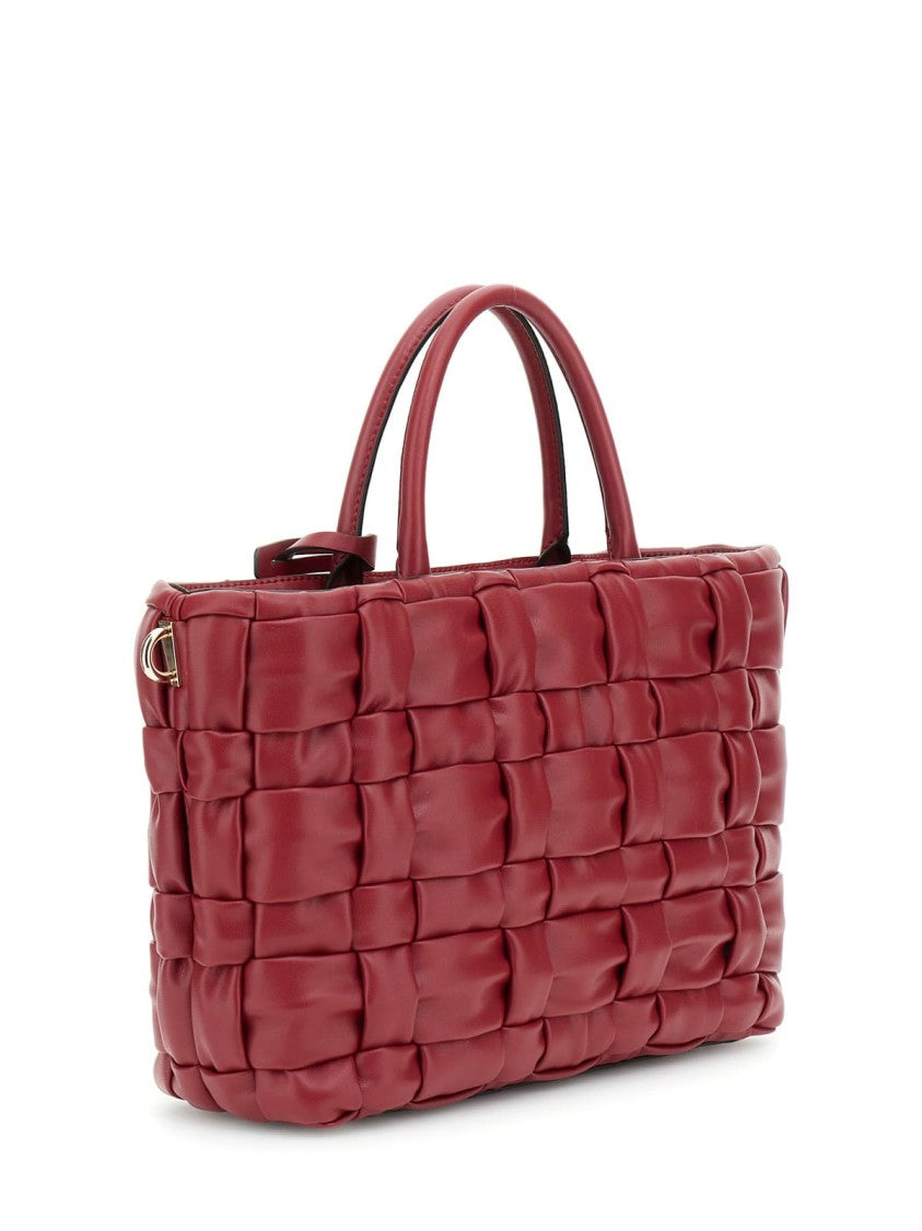 Guess Woven Padded Handbag In Rich Red