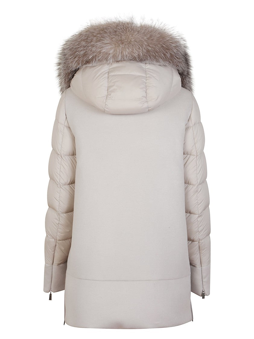 Moorer Padded Marble Jacket With Removable Fur Hood And Exquisite Finish
