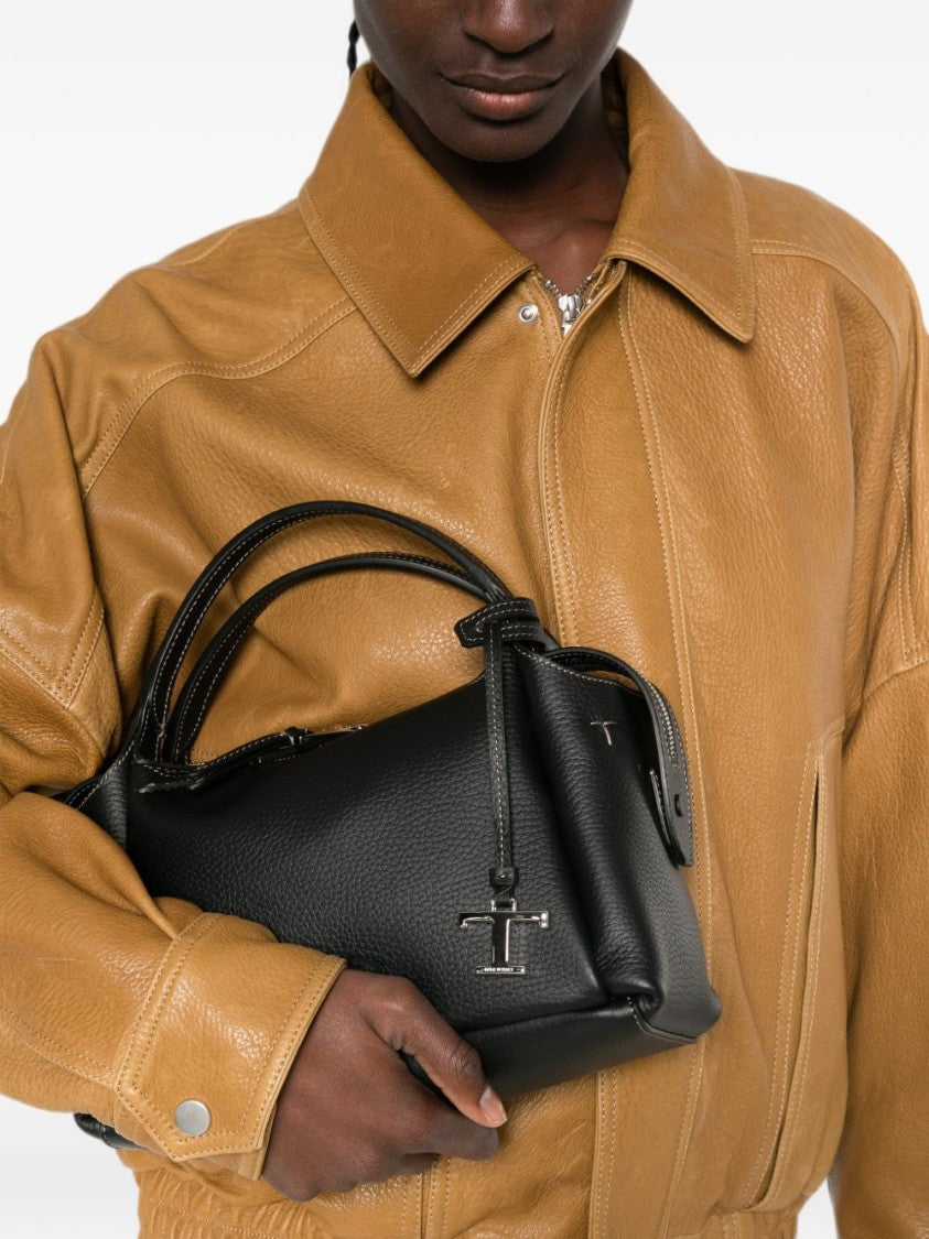 Tod's Black Structured Calfskin Detachable Strap Handbag