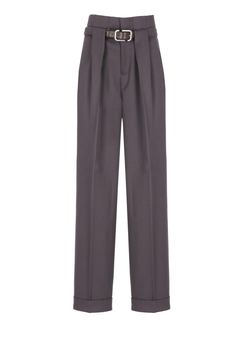 The Attico Straight-Leg Purple Trousers With Lapel Cuffs And Built-In Belt