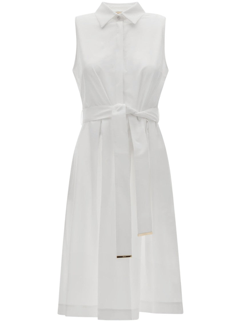 Herno Sleeveless White Dress With Classic Collar