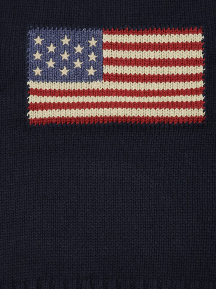 Polo Ralph Lauren Navy Knit Sweater With American Flag Design