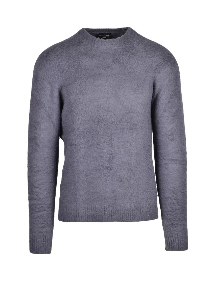 Roberto Collina Heathered Grey Ribbed Cotton-Blend Crewneck Sweater