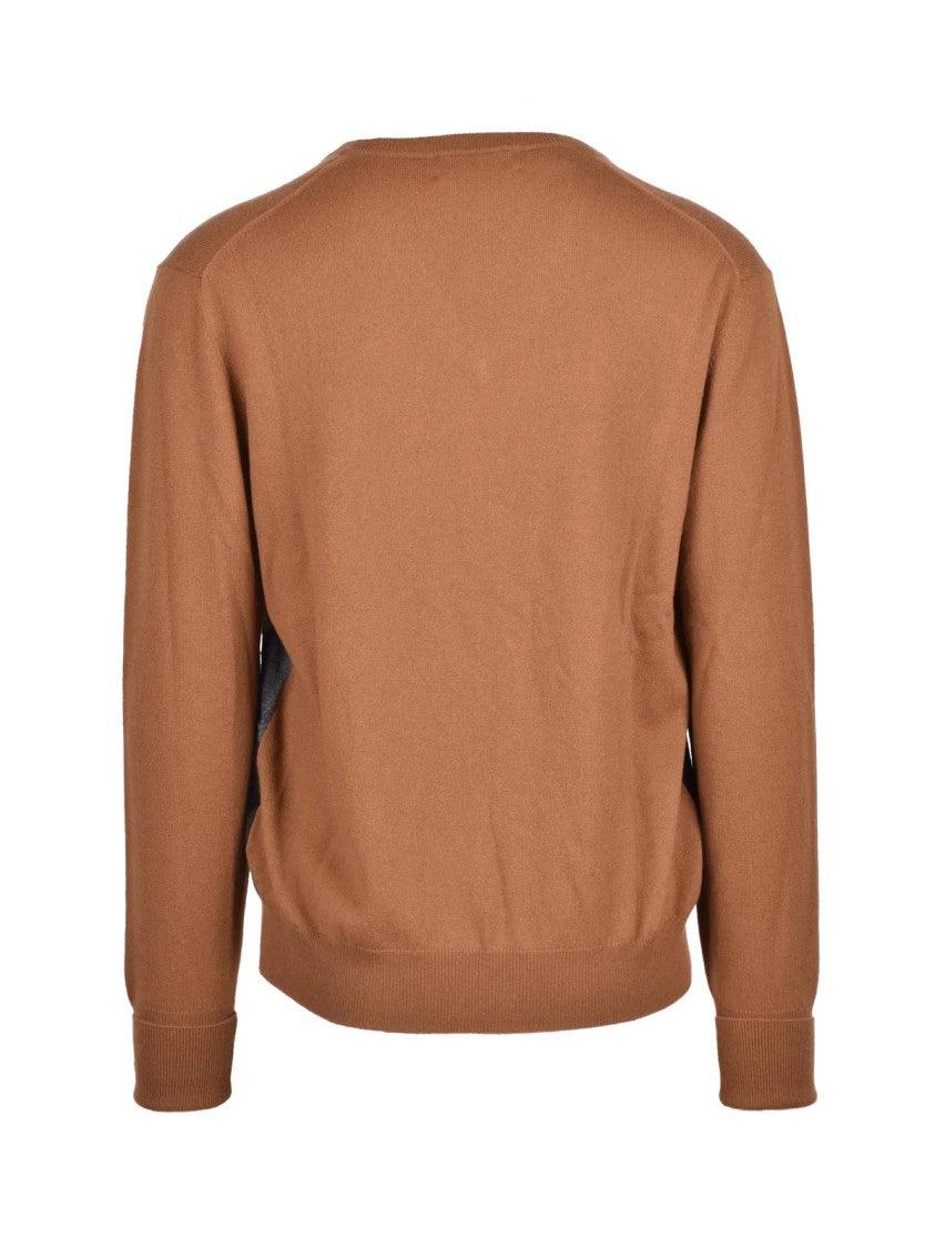 Ballantyne Brown Argyle Cashmere V-Neck Sweater