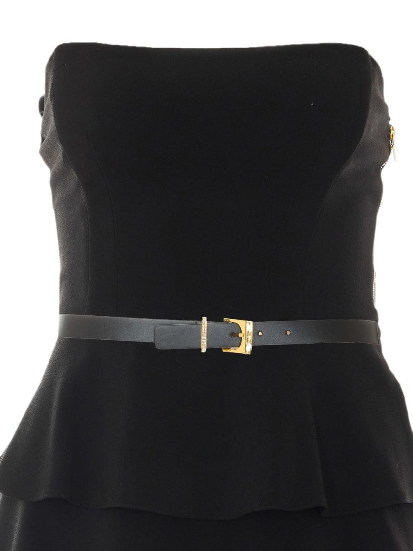 Elisabetta Franchi Black Strapless Mini Tiered Peplum Dress