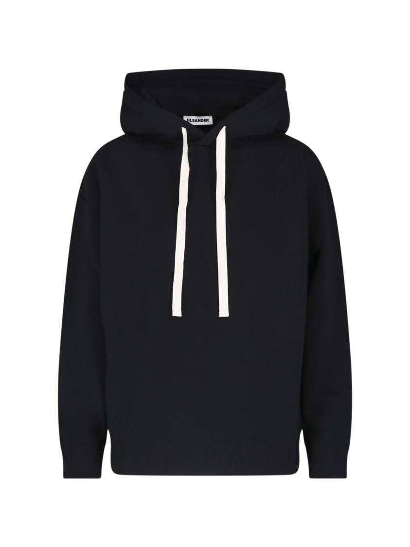 Jil Sander Relaxed Fit Black Hooded Sweatshirt With Drawstring