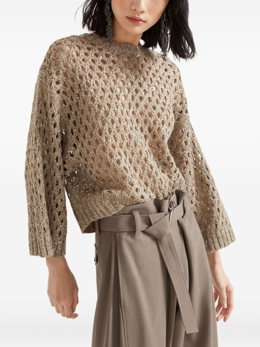 Brunello Cucinelli Open-Knit Cropped Sweater With Boxy Silhouette