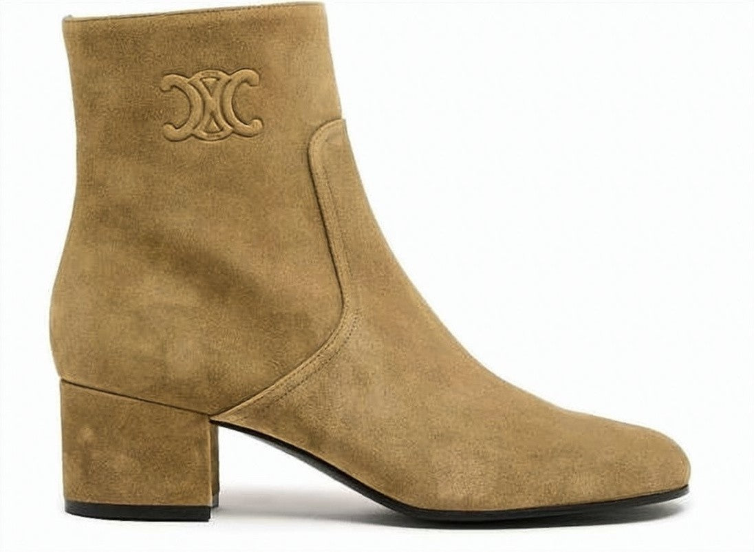 Celine Mid-Calf Suede Boot With Block Heel