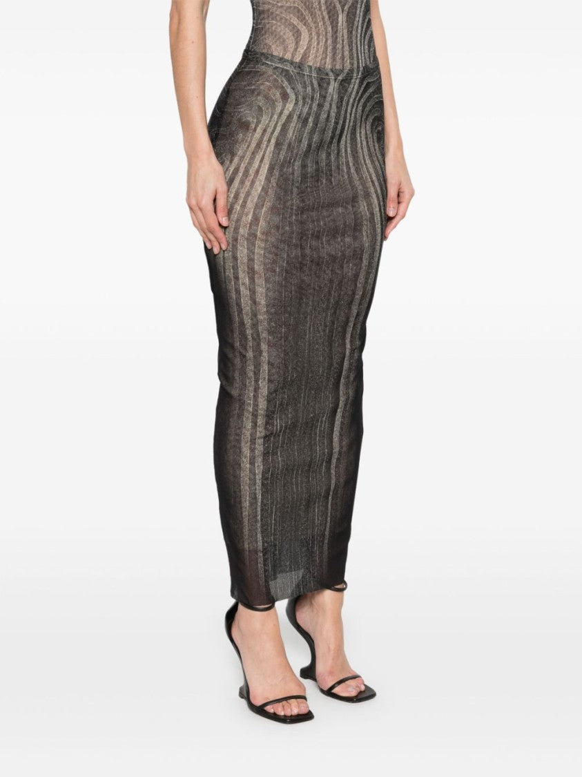 Jean Paul Gaultier Spiral Printed Mesh Long Skirt