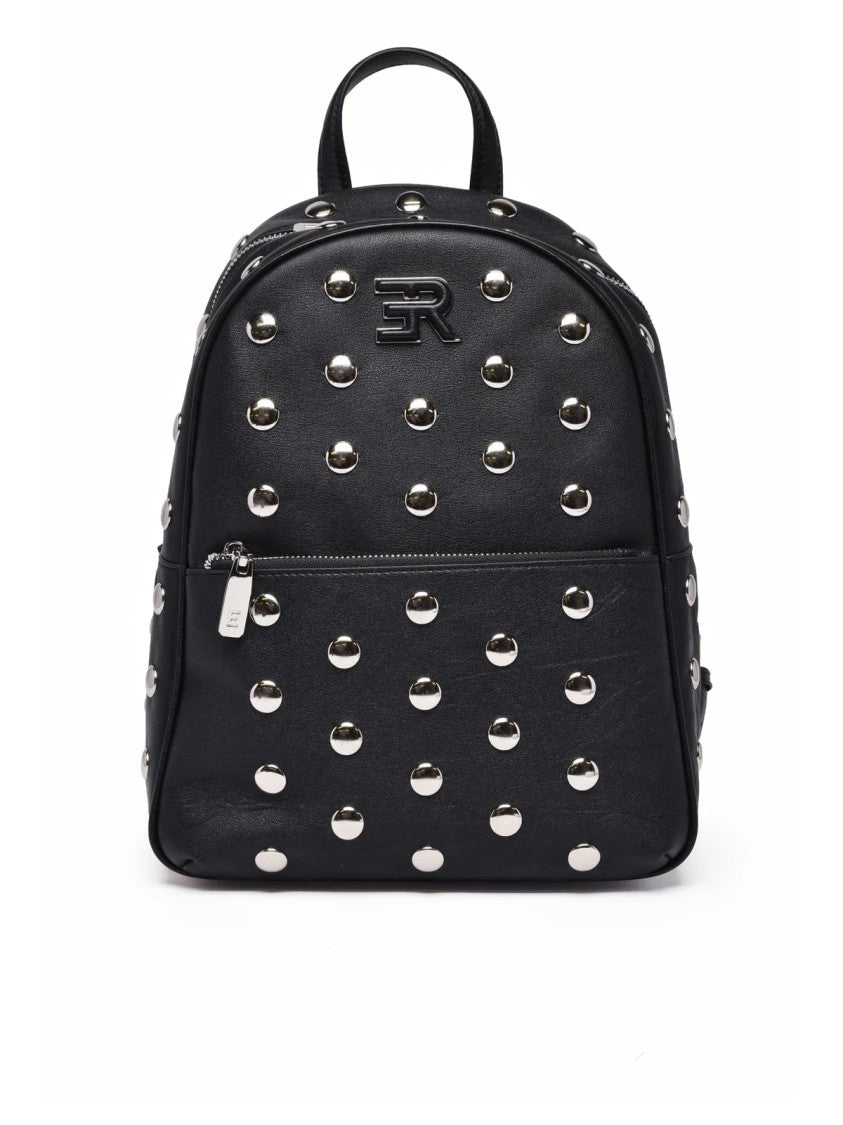Ermanno Firenze Structured Black Polyurethane Backpack With Metallic Accents