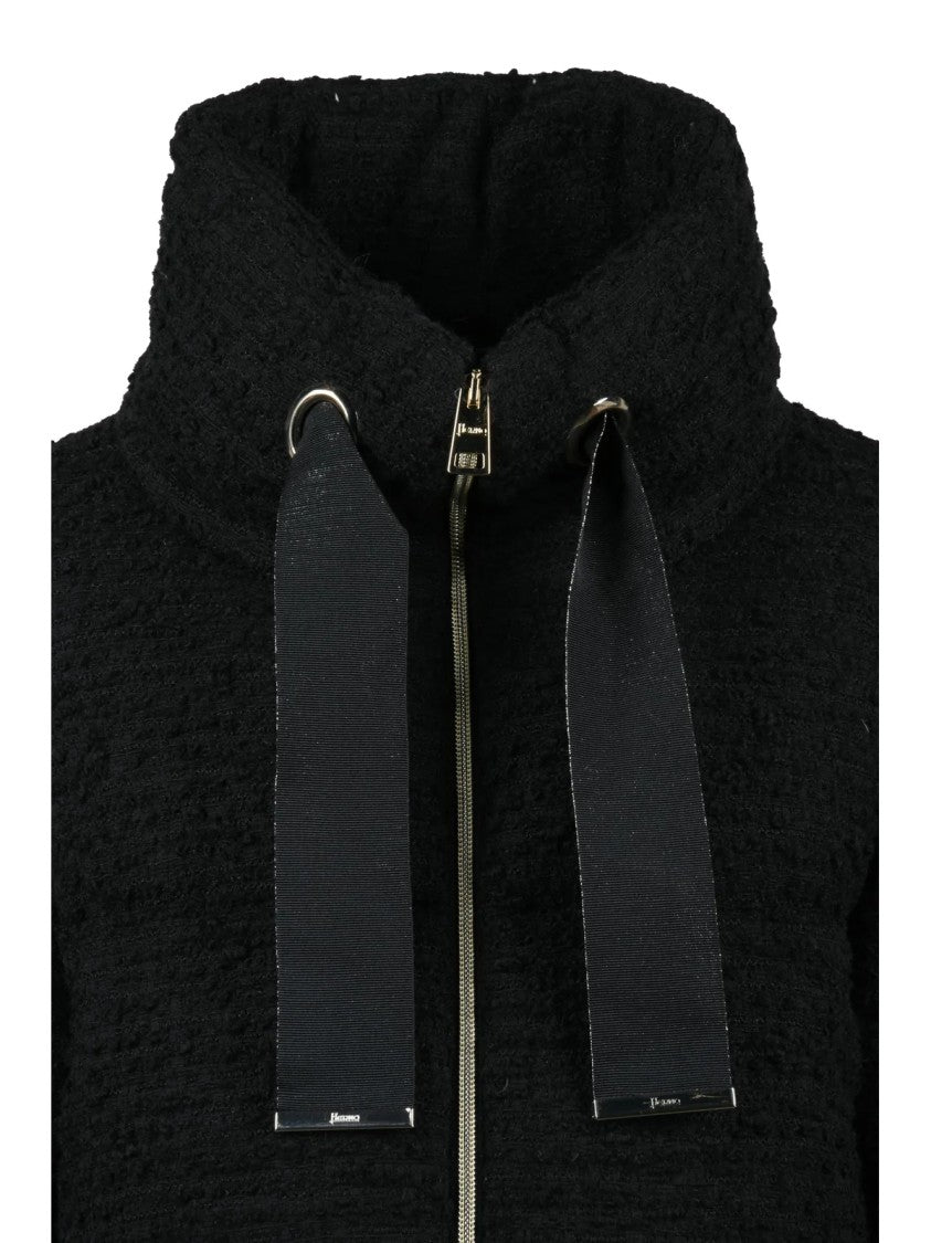 Herno Black Bouclé Virgin Wool-Blend Cropped Down Jacket