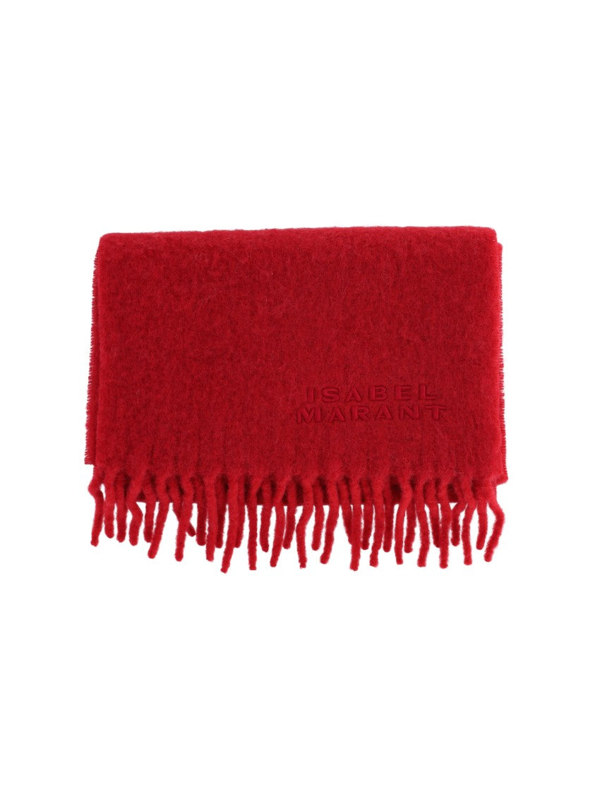 Isabel Marant Red Alpaca-Blend Logo Embroidered Scarf