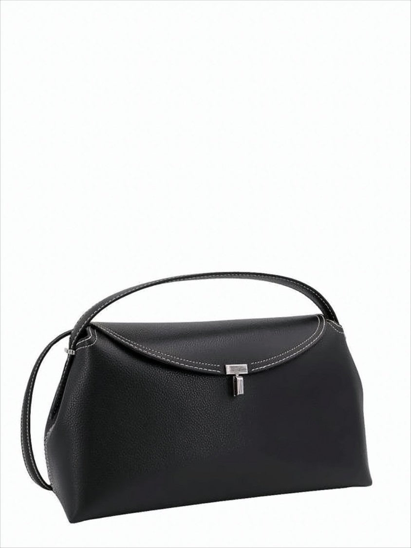 Totême Structured Black Leather Shoulder Bag With Flap Closure