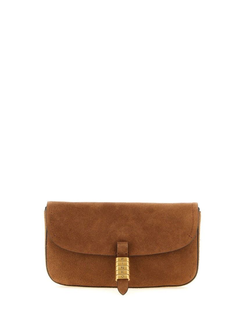 Pinko Suede Saddle Gold-Tone Shoulder Bag