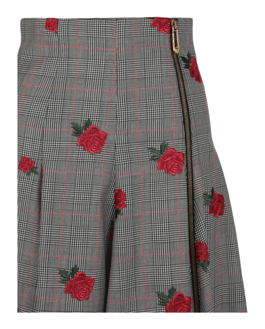 Versace Floral Embroidered Plaid Skirt