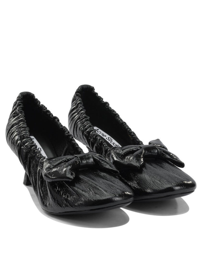 Acne Studios Glossy Black Heeled Shoes With Ruched Details