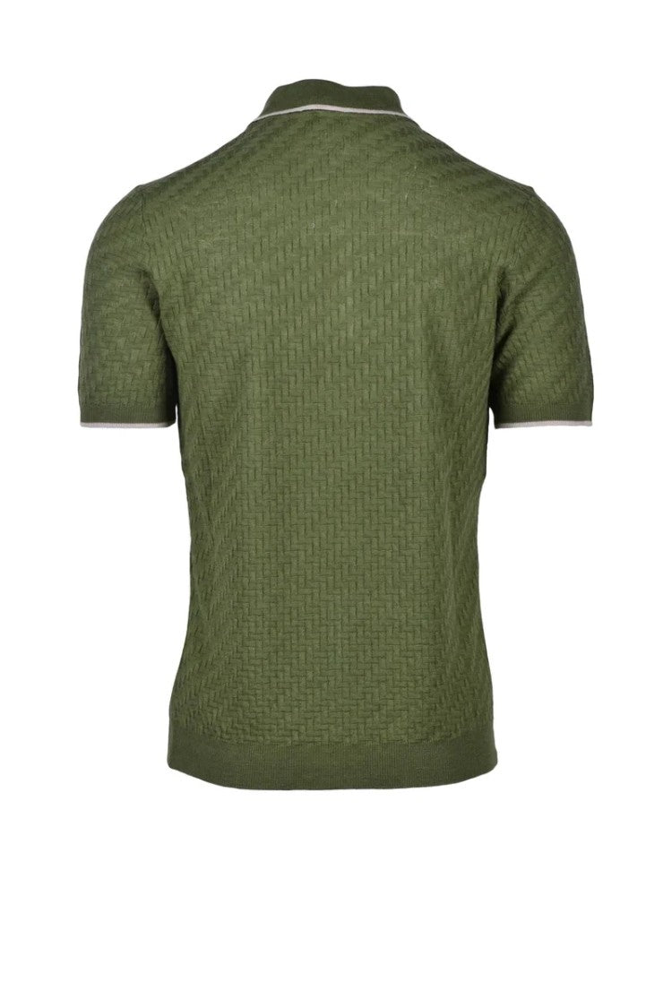 Fama Green Linen And Cotton Polo Shirt